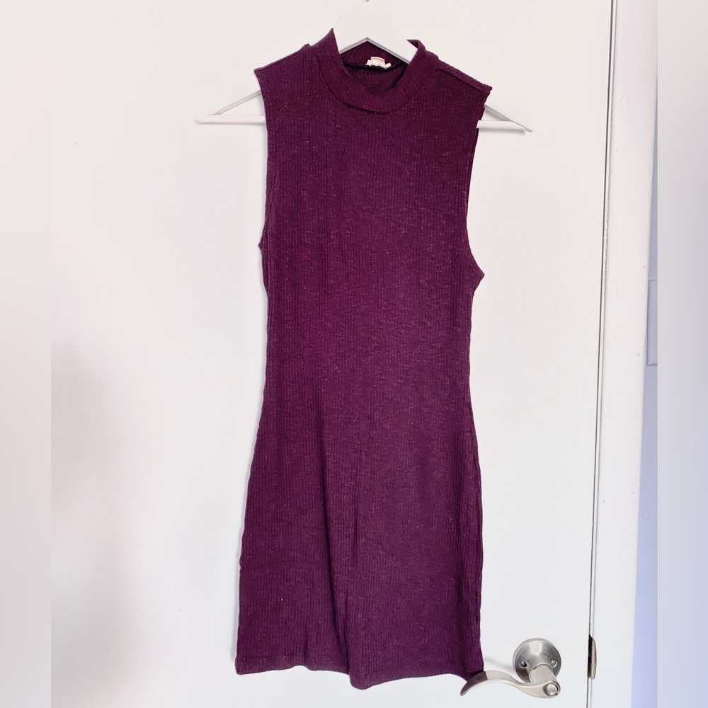 Garage Purple Ribbed Keyhole Midi Dress